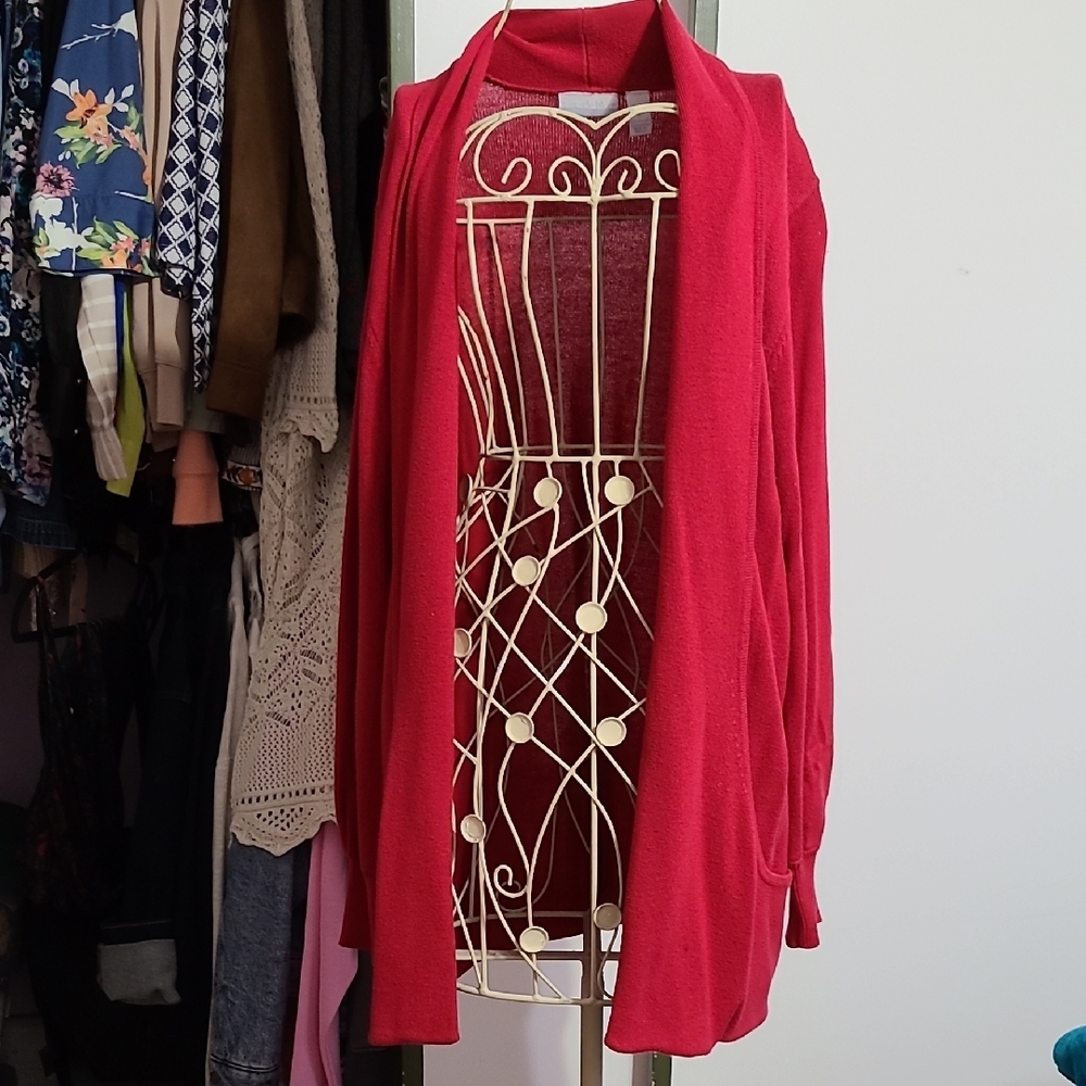 Women's Red Open Front Sweater